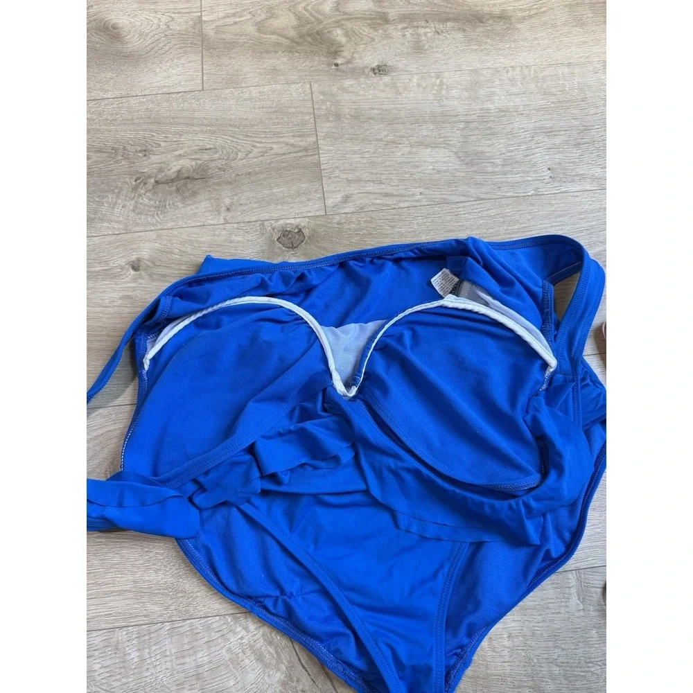EUC Lauren Ralph Lauren‎ Ruffle Underwire Blue One Piece Tummy Ruched  Size 16